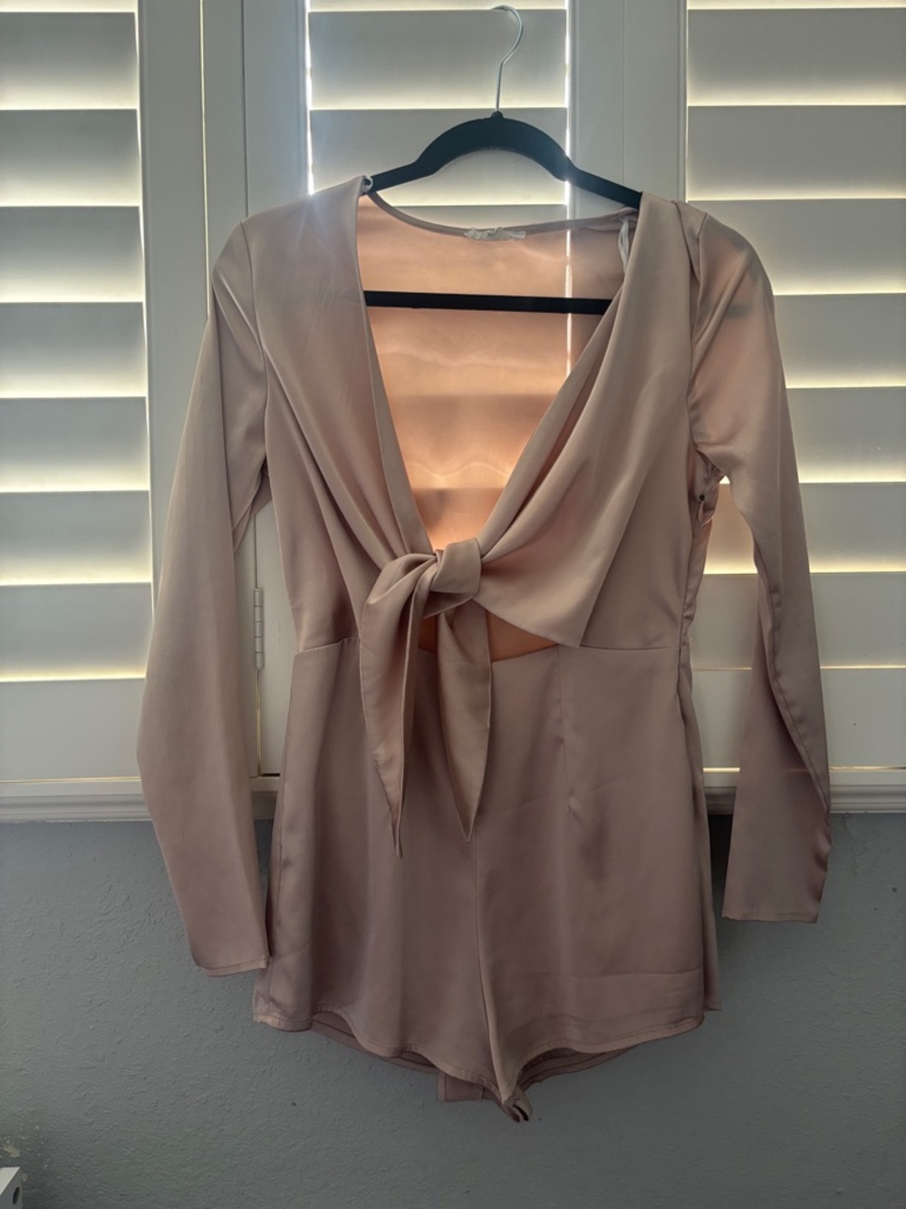 Cotton Candy Blush Pink Long-Sleeve Tie-Front Romper